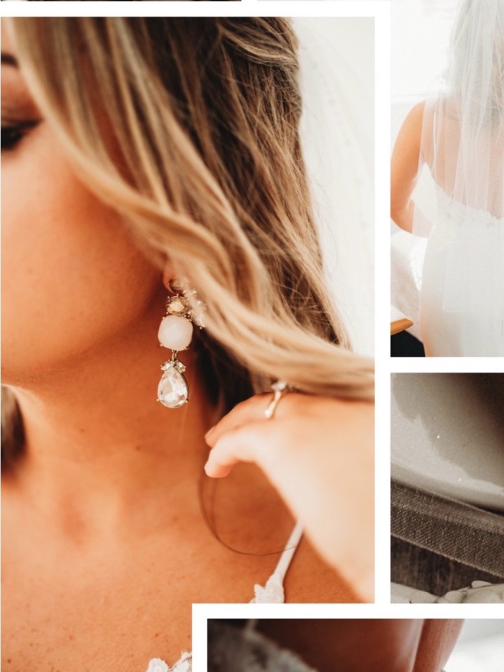 White & Gold Teardrop Bridal Earrings for Women